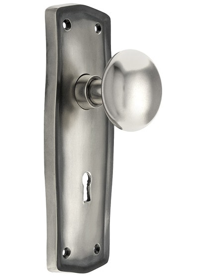 Prairie Design Mortise Lock Set With Round Brass Knobs in Antique Pewter.